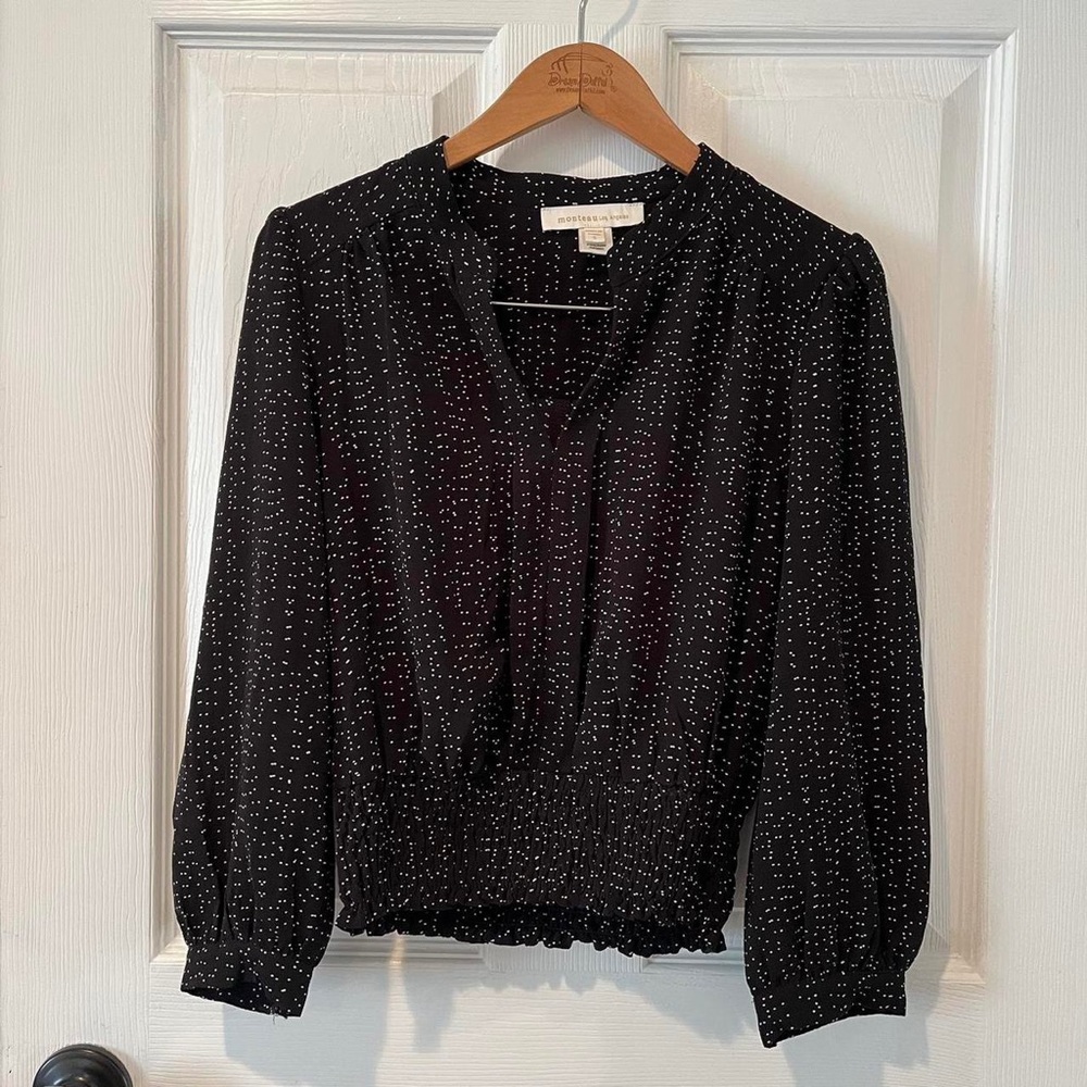 monteau l.a. black and white polka dot blouse